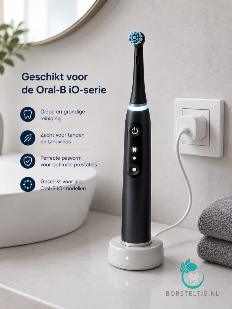 Elektrische tandenborstel met compatible Oral-B iO opzetborstel op laadstation